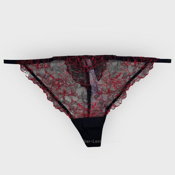 Savage X Fenty Embroidered Lace G String 1X Black Red Gothic Lingerie Romance - Picture 2 of 7